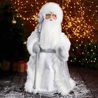 Дед Мороз "В белой шубе, с посохом" двигается, 22х45 см - фото 9329332
