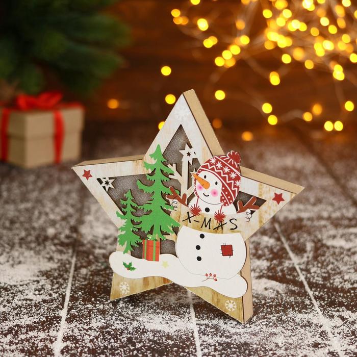 Светильник новогодний «Снеговик в лесу с подарками, в звезде» 16.5×16 см - Фото 1