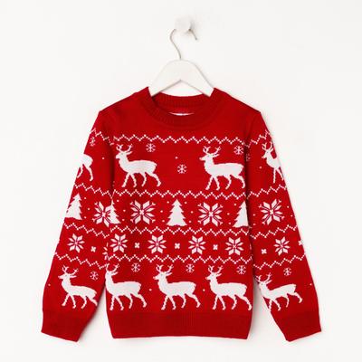 Джемпер детский новогодний вязаный KAFTAN: New Year, красный, размер 32 (110-116 см)