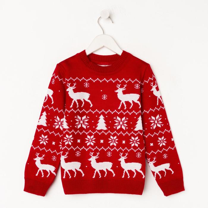 Джемпер детский новогодний вязаный KAFTAN: New Year, красный, размер 32 (110-116 см)