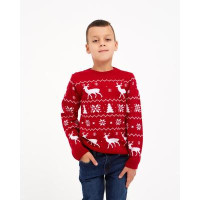 Джемпер детский новогодний вязаный KAFTAN: New Year, красный, размер 32 (110-116 см)