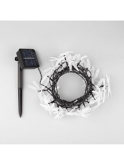 Гирлянда «Нить», 4.5 м, уличная, с насадками «Стрекоза», IP44, 30 LED, 2 режима, солнечная батарея, тёмная нить, свечение тёплое белое