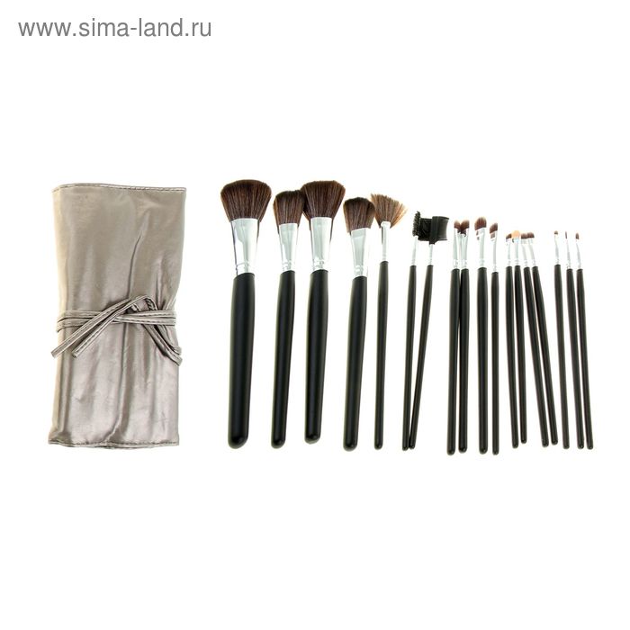 Набор кистей для макияжа, 18 предметов, на завязках, цвет серый - Фото 1