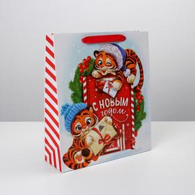 Пакет ламинированный вертикальный «Тигрята», M 26 × 30 × 9 см 6631852