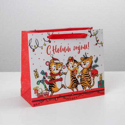 Пакет подарочный новогодний ламинированный «Веселушки», ML 27 х 23 х 11.5 см