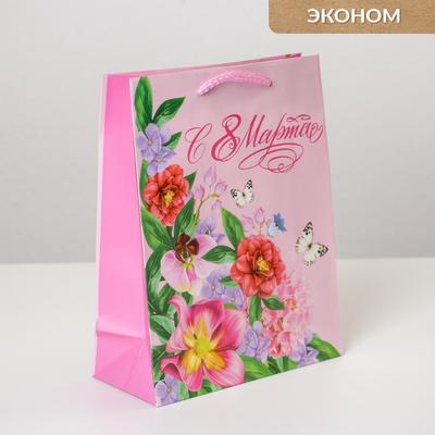Пакет подарочный ламинированный вертикальный, упаковка, «Цветочная феерия», MS 18 х 23 х 8 см