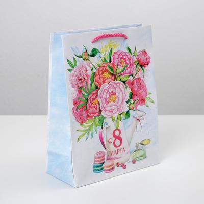 Пакет подарочный ламинированный вертикальный, упаковка, «8 марта», MS 18 х 23 х 8 см