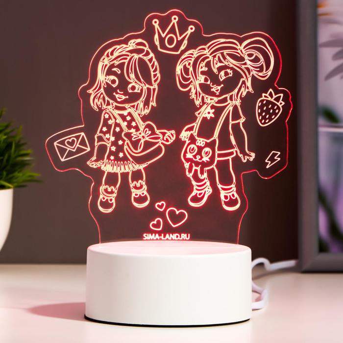 Светильник 3D RISALUX «Подружки», LED-ночник, RGB, от сети - Фото 1