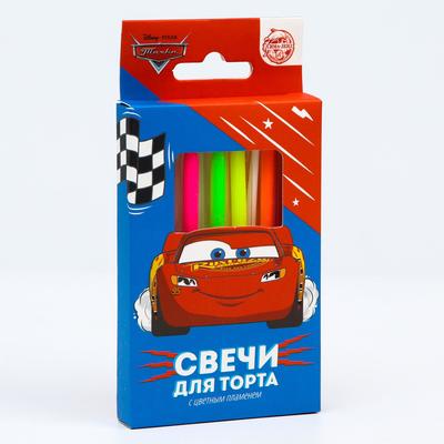 Свечи для торта 6 штук, с цветным пламенем, Тачки