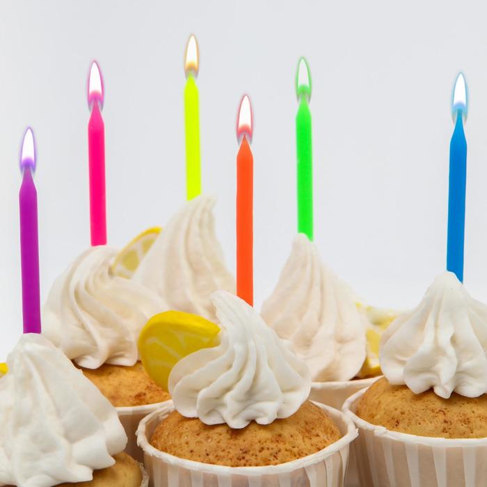 Набор свечей с цветным пламенем для торта, 12 шт, Тачки - Фото 1