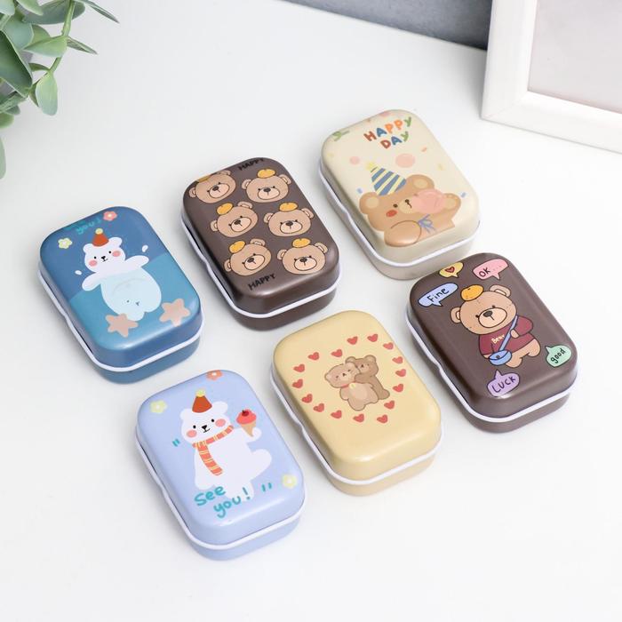 Шкатулка металл прямоугольная "Медвежатки" МИКС 2,5х4х5,5 см