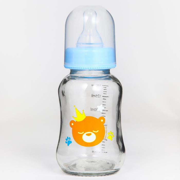 Бутылочка для кормления стекло «Мишка Принц», классическое горло, средний поток, 150 мл., от 3 мес.