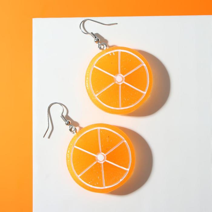 Серьги пластик "Вкусности" слайс апельсина, цвет бело-оранжевый - Фото 1