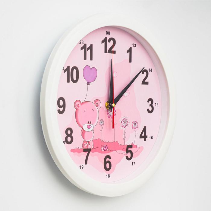 Часы настенные, d-28 см, детские, "Мишка с шариком", бесшумные - фото 1905823944