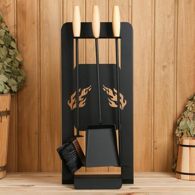 Каминный набор «КН-0-1», 3 предмета: щётка, кочерга, совок, на стойке