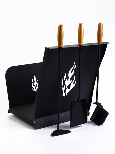 Каминный набор «КН 0-3Д», с дровницей, 3 предмета: щётка, совок, кочерга