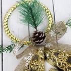 Украшение новогоднее "Три колокольчика с шишкой и веточками" 15х22 см, золото - фото 23673904