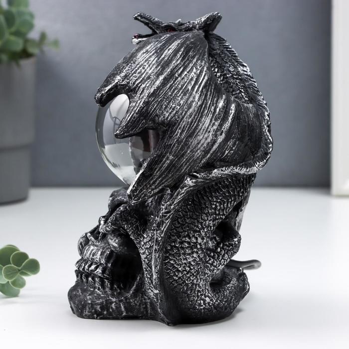 Плазменный шар "Дракон и череп" черный с серебряной патиной 15х15х17,5 см - фото 1907272284