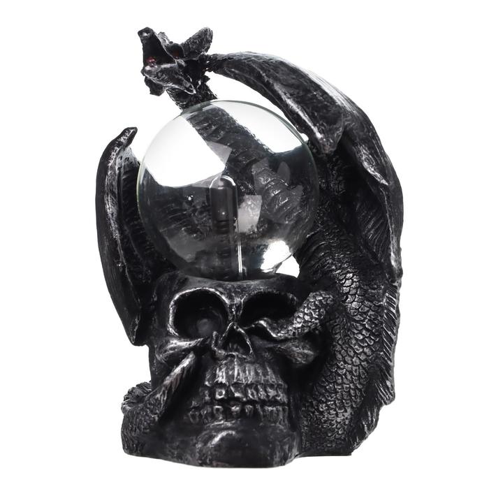 Плазменный шар "Дракон и череп" черный с серебряной патиной 15х15х17,5 см - фото 1907272287