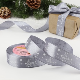 Лента атласная «Машина с ёлкой», 25 мм, 23±1 м, тёмно-серая