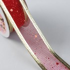 Лента капроновая с металлической нитью «Блёстки», 25 мм × 2,7 ± 0,5 м, цвет красный/золотой - Фото 2