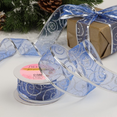 Лента капроновая с металлической нитью «Вензеля», 38 мм, 2.7±0.5 м, синий, серебряный