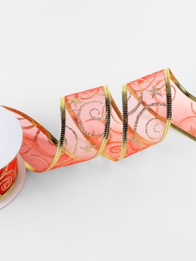 Лента капроновая с металлической нитью «Вензеля», 38 мм, 2.7±0.5 м, красная, золотая (комплект 2 шт)