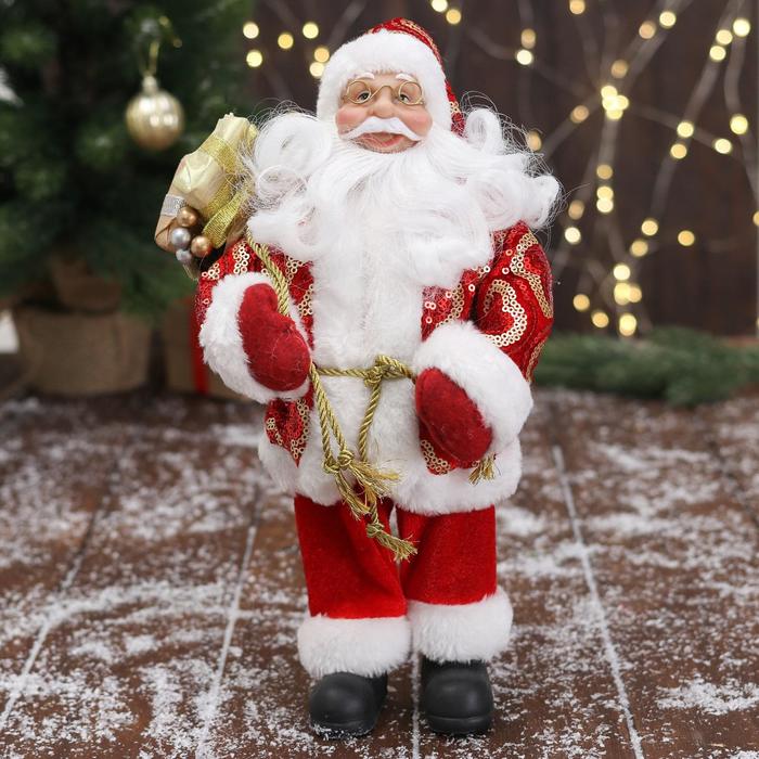 Дед Мороз &quot;В красной шубе с подвязкой, с подарками&quot; 16х30 см