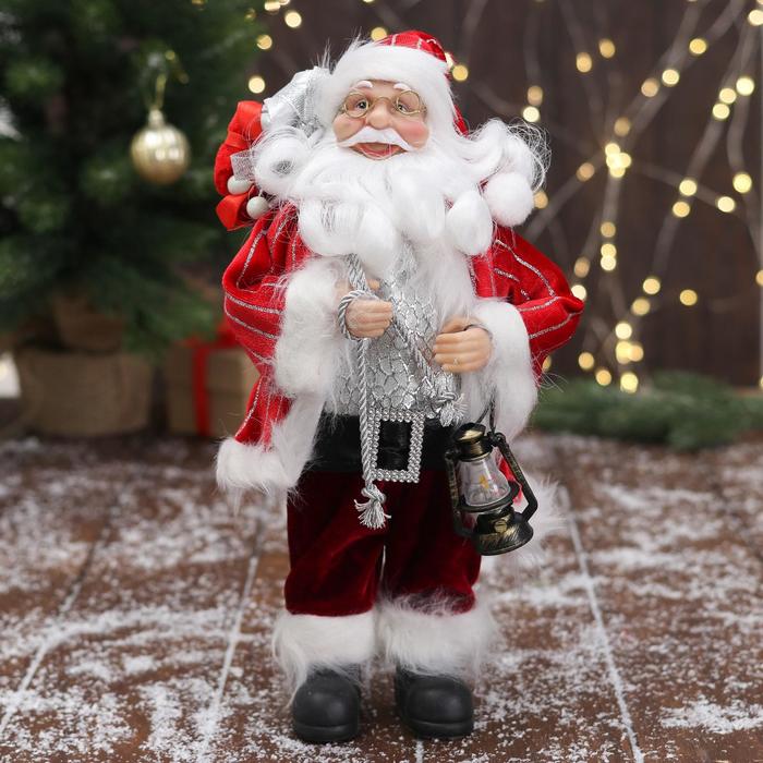 Дед Мороз &quot;В красной полосатой шубе, с подарками&quot; 16х30 см