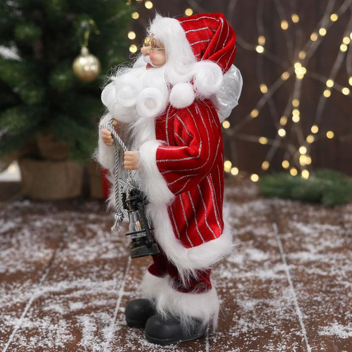 Дед Мороз "В красной полосатой шубе, с подарками" 16х30 см - фото 1927732414
