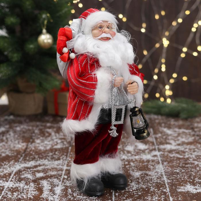 Дед Мороз "В красной полосатой шубе, с подарками" 16х30 см - фото 1927732416