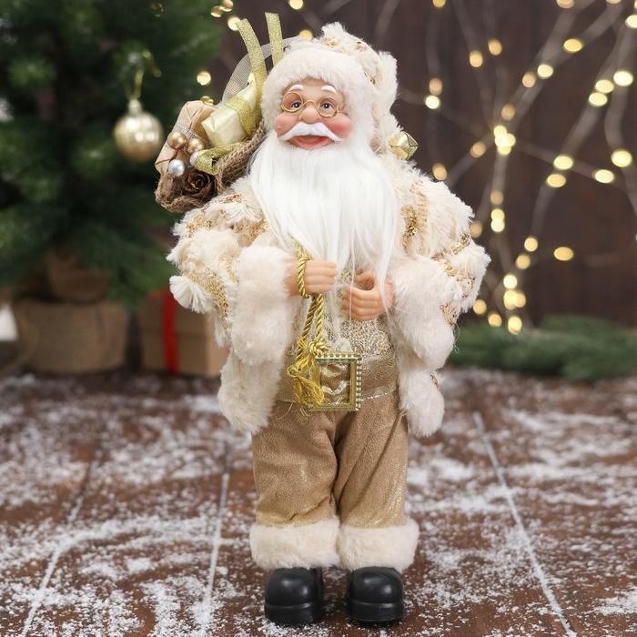 Дед Мороз &quot;В бело-золотистом костюме блеск, с подарками&quot; 30х15 см