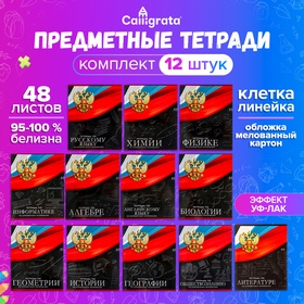 Комплект предметных тетрадей 48 листов "Герб", 12 предметов, со справочным материалом, обложка мелованный картон, УФ-лак (полный), блок офсет 5927020