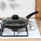 Сковорода Lite, d=24 см, стеклянная крышка, пластиковая ручка, антипригарное покрытие, цвет чёрный - фото 60793949