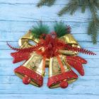 Украшение новогоднее "Колокольчик двойной" с цветком и веточками,25х19 см, золотисто-красный - фото 321297618