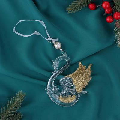 Украшение ёлочное "Лебедь крылья блеск" 10х11 см, золото