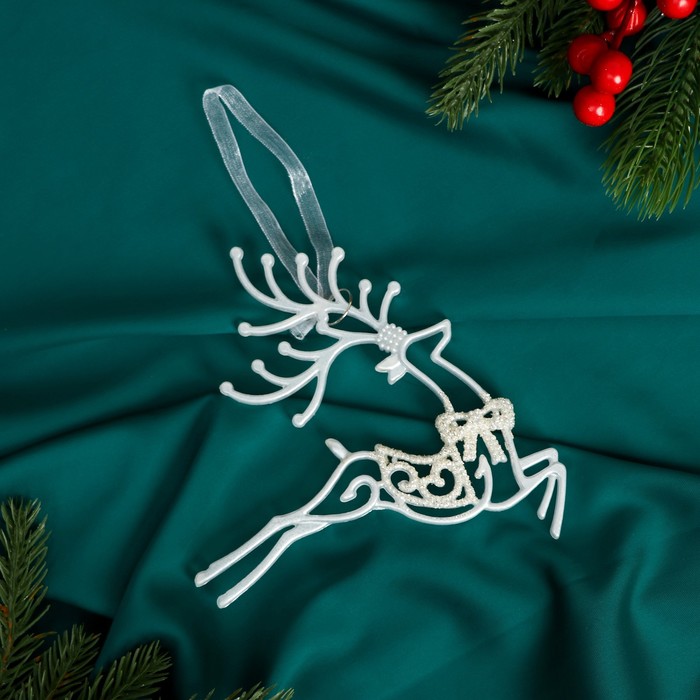 Ёлочная игрушка «Зимнее волшебство. Бегущий олень блеск», 10×19 см, белый, МИКС - Фото 1
