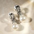 Клипсы для ушей QF «Грейс», две линии с бусинами, цвет белый в чернёном серебре - Фото 3