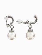 Серьги клипсы для ушей QF «Грейс», две линии с бусинами, белые в чернёном серебре - Фото 2