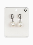 Серьги клипсы для ушей QF «Грейс», две линии с бусинами, белые в чернёном серебре - Фото 3