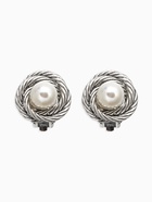 Серьги клипсы для ушей QF «Грейс», закругление с бусиной, белые в чернёном серебре - Фото 1