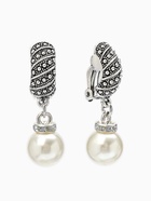 Клипсы «Грейс», диагональ бусин, белая в чернёном серебре - Фото 1