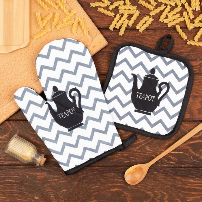 Кухонный набор Доляна Teapot, прихватка 17×17 см, рукавица 26×16 см,100% п/э - Фото 1