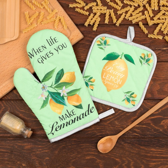 Кухонный набор Доляна Lemon, прихватка 17×17 см, рукавица 26×16 см,100% п/э - Фото 1