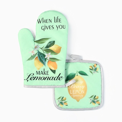 Кухонный набор Доляна Lemon, прихватка 17*17 см, рукавица 26*16 см,100% п/э