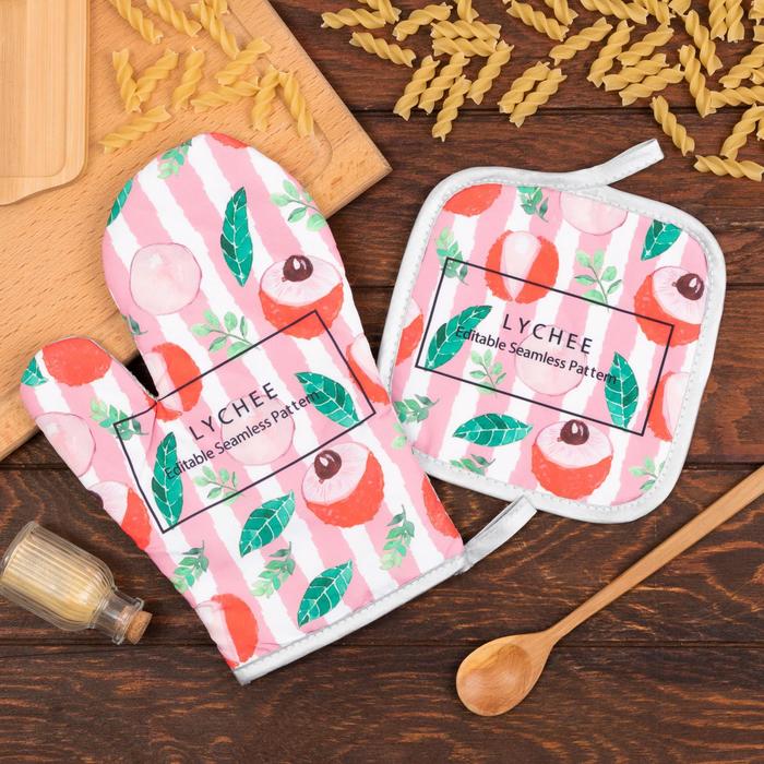 Кухонный набор Доляна «Личи» прихватка 17*17 см, варежка-прихватка 26*16 см, 100% п/э - Фото 1