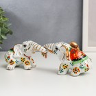 Нэцкэ керамика "Слоны белые с цветным" набор 2 шт 4,5х17х6,3 см - Фото 4