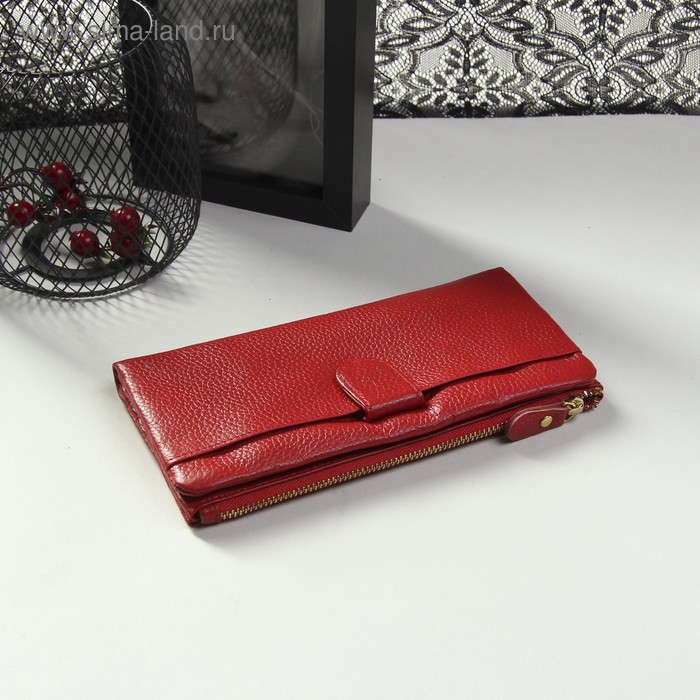 Кошелёк женский "Дамиана", 3 отдела, отдел для кредиток, наружный карман 19 см, цвет красный - Фото 1