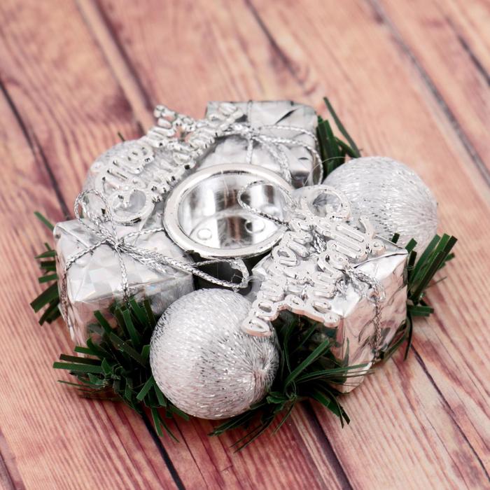 Подсвечник на одну свечу «Подарок», d=2 см, серебристый - Фото 1