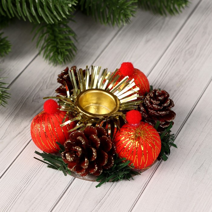 Подсвечник на одну свечу «Шарики» d=2 см, красный - Фото 1